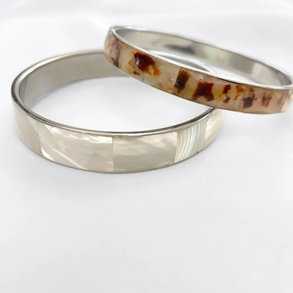 Mother of Pearl & Tortoise Shell Bangle Bracelets - Picture 3 of 5